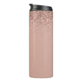 Rose Rosa Rosa Glitzer Girl Monogram Name Thermosbecher (Nach rechts gedreht)
