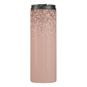 Rose Rosa Rosa Glitzer Girl Monogram Name Thermosbecher (Rückseite)