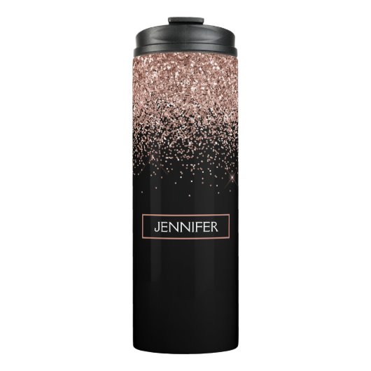 Rose Rosa Rosa Glitzer Girl Monogram Name Thermosbecher (Vorderseite)