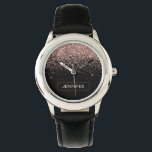 Rose Rosa Rosa Glitzer Monogram Girl Armbanduhr<br><div class="desc">Schwarz und Rose Gold - Schwarz rosa Sparkle Glitzer Monogram Name Watch. Das macht den perfekten 16 Geburtstag,  Hochzeit,  Brautparty,  Jubiläum,  Babydusche oder Junggeselinnen-Abschied Geschenk für jemanden,  der Lieben glamourösen Luxus und schicke Stile.</div>