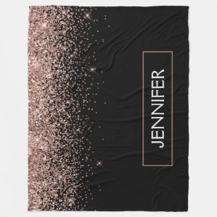 Rose Rosa Rosa Glitzer Monogram Girl Fleecedecke