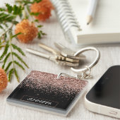 Rose Rosa Rosa Glitzer Monogram Girl Schlüsselanhänger (Vorderseite rechts)