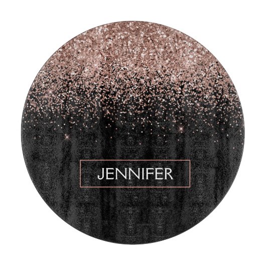 Rose Rosa Rosa Glitzer Monogram Girl Schneidebrett (Vorderseite)