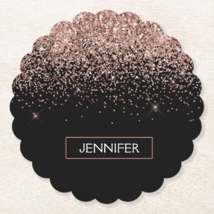 Rose Rosa Rosa Glitzer Monogram Girl Untersetzer