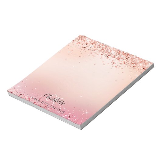 Rose Rosa Rosa Glitzer Monogramm Notizblock (Rotiert)