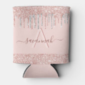 Rose Rosa Rosa Glitzer Silber Dosenkühler (Vorderseite)