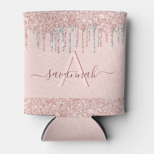 Rose Rosa Rosa Glitzer Silber Dosenkühler (Vorderseite)