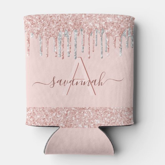 Rose Rosa Rosa Glitzer Silber Dosenkühler (Rückseite)