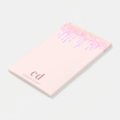 Rose Rosa Rosa Glitzer Tropfen Monogramm Post-it Klebezettel (angewinkelt)