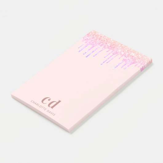 Rose Rosa Rosa Glitzer Tropfen Monogramm Post-it Klebezettel (angewinkelt)
