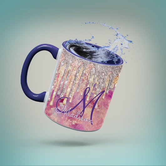 Rose Rosa Rosa Glitzer Tropfen Monogramm Tasse