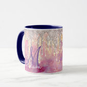 Rose Rosa Rosa Glitzer Tropfen Monogramm Tasse (Vorderseite Links)