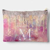 Rose Rosa Rosa Glitzer Tropfen Monogramm Zubehörtasche (Rückseite)