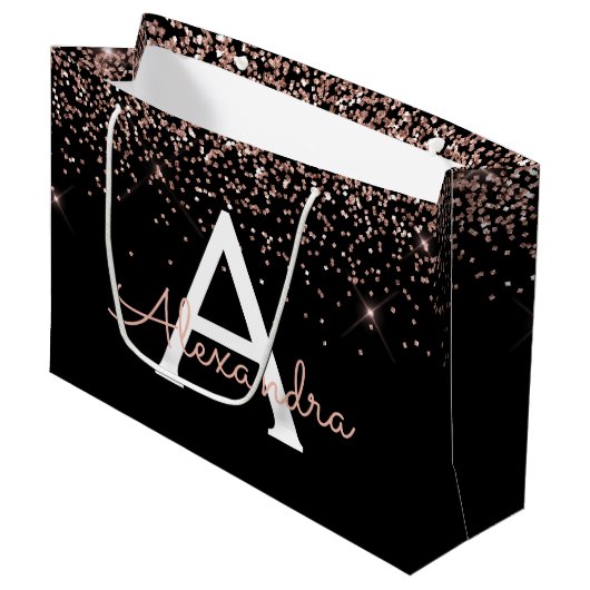 Rose Rosa Rosa Glitzer und Sparklogramm Große Geschenktüte (Vorderseite Schrägansicht)