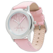 Rose Rosa Rosa Glitzer und Sparkor Armbanduhr (Schrägansicht)