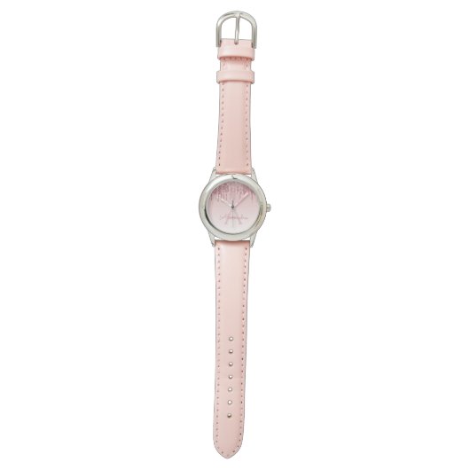 Rose Rosa Rosa Glitzer und Sparkor Armbanduhr (Flach)