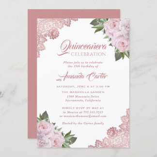 Rose Rosa Rosa Quinceñera 15. Geburtstag Einladung