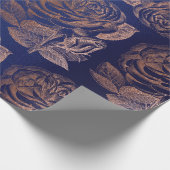 Rose Rosa Rose Gold Metallic Blauer Marineinfall Geschenkpapier (Ecke)