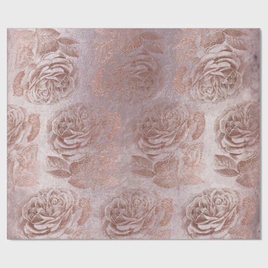 Rose Rosa Rose Gold Metallisches Blütenpulver Geschenkpapier (Flach)