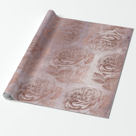 Rose Rosa Rose Gold Metallisches Blütenpulver Geschenkpapier (Ungerollt)