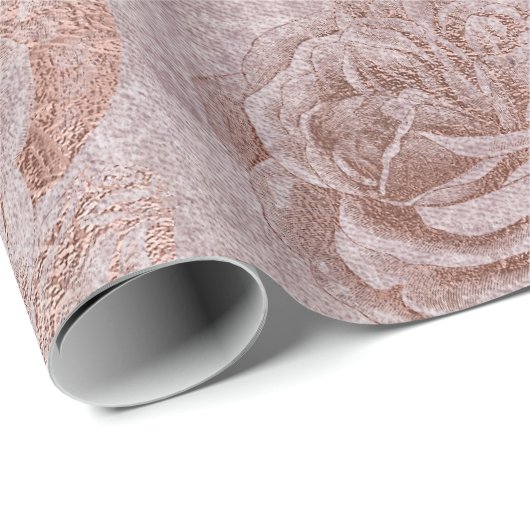 Rose Rosa Rose Gold Metallisches Blütenpulver Geschenkpapier (Rolleneckpunkt)