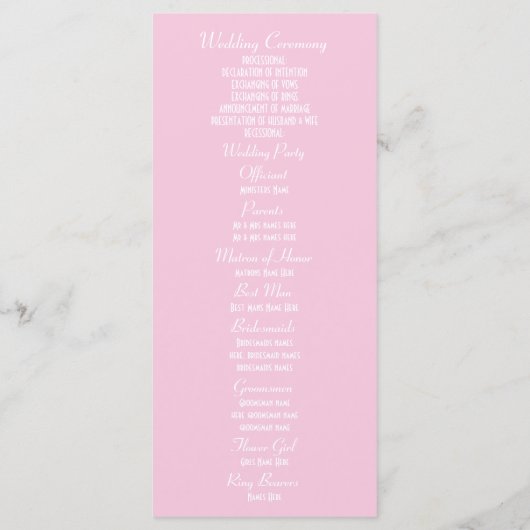 Rose Rosa Rose Kirchenhochzeit Programm (Rückseite)