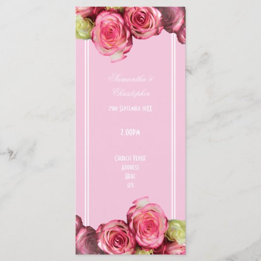 Rose Rosa Rose Kirchenhochzeit Programm (Vorderseite)
