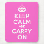 Rose Rosa Ruhe bewahren und weiter tragen Mousepad<br><div class="desc">Rose rosa und weiß "Keep Calm and Carry On" moderne Version des klassischen Posters.</div>