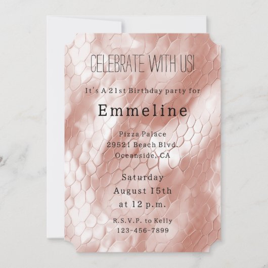 Rose Rosa Schlangenhaut Einladung (Vorderseite)