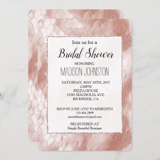 Rose Rosa Schlangenhaut Einladung (Vorne/Hinten)