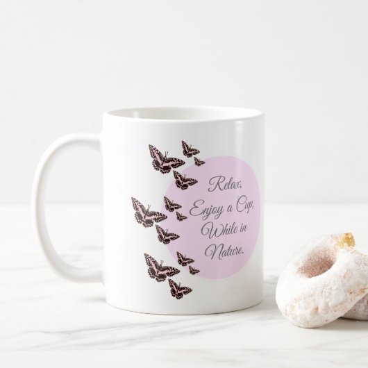 Rose Rosa Schmetterlinge Kaffeetasse (Mit Donut)
