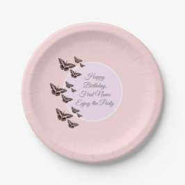 Rose Rosa Schmetterlinge Pappteller