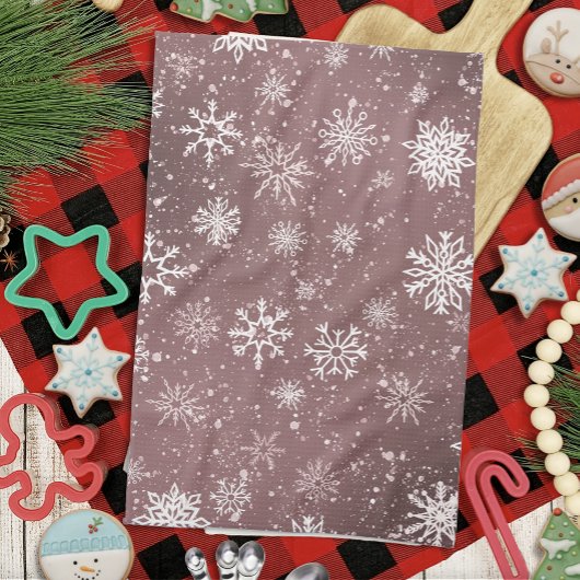 Rose Rosa Schneeflocken Geschirrtuch