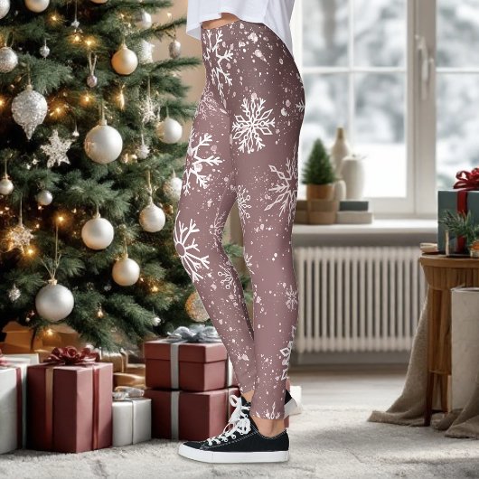 Rose Rosa Schneeflocken Leggings