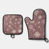 Rose Rosa Schneeflocken Ofenhandschuh & Topflappen-Set (Vorderseite)