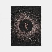 Rose Rosa Schwarz-Glitzer-Rahmen-Monogramm Fleecedecke (Vorderseite)