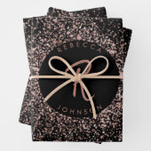 Rose Rosa Schwarz-Glitzer-Rahmen-Monogramm Geschenkpapier Set (Beispiel)