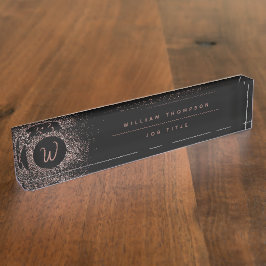 Rose Rosa Schwarz-Glitzer-Rahmen-Monogramm Namensplakette