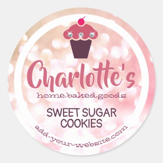 Rose Rosa Schwarz Ombre Glitzer Backetikett Runder Aufkleber (Vorderseite)