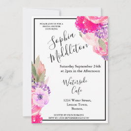 Rose Rosa Schwarz-weißer Streifen Moderne Eleganz Einladung