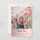 Rose Rosa Spitzen Brautparty Foto Dankeskarte (Vorderseite)