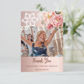 Rose Rosa Spitzen Brautparty Foto Dankeskarte (Stehend Vorderseite)