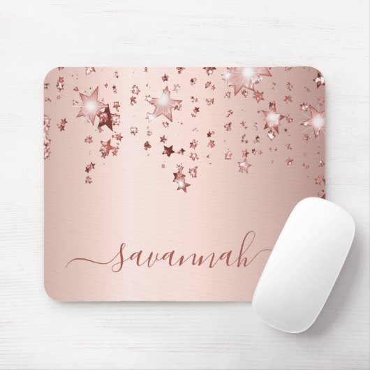 Rose Rosa Sterne Monogramm Mousepad (Mit Mouse)