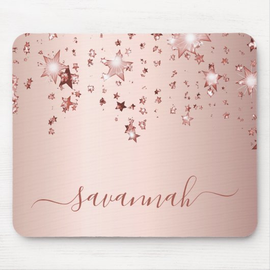 Rose Rosa Sterne Monogramm Mousepad (Vorne)