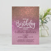 Rose Rosa Triple Glitzer Ombre Birthday Einladung (Stehend Vorderseite)