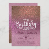 Rose Rosa Triple Glitzer Ombre Birthday Einladung (Vorne/Hinten)