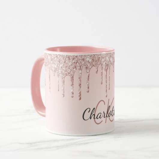 Rose Rosa Tropfen Monogramm Initialen Tasse (Vorderseite Links)