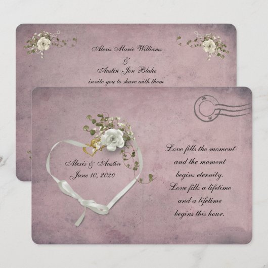 Rose, Rosa und Bänder, rosa Postkarte (Vorne/Hinten)