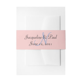 Rose rosa und blaue Pastete Monogramm Einladungsbanderole