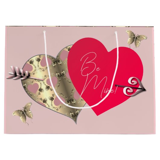 Rose Rosa und Bronze Herzlich Willkommen am Valent Große Geschenktüte (Vorderseite)